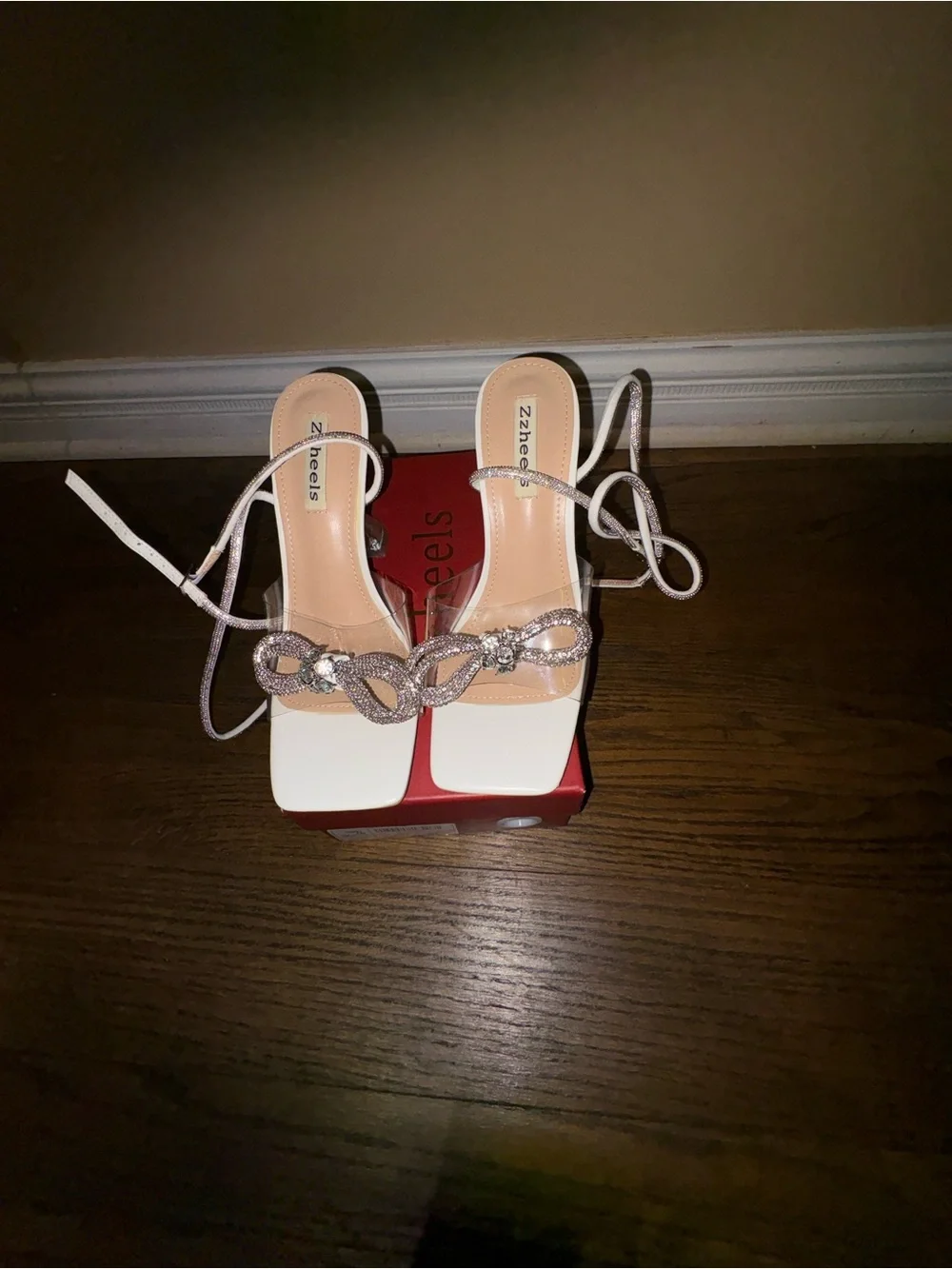 Crystal Bow Clear Ankle-Strap Heels - Silver